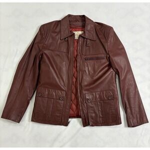 Vintage Saxony Genuine Leather Jacket Men 40 Maroon Quilted Lined Retro